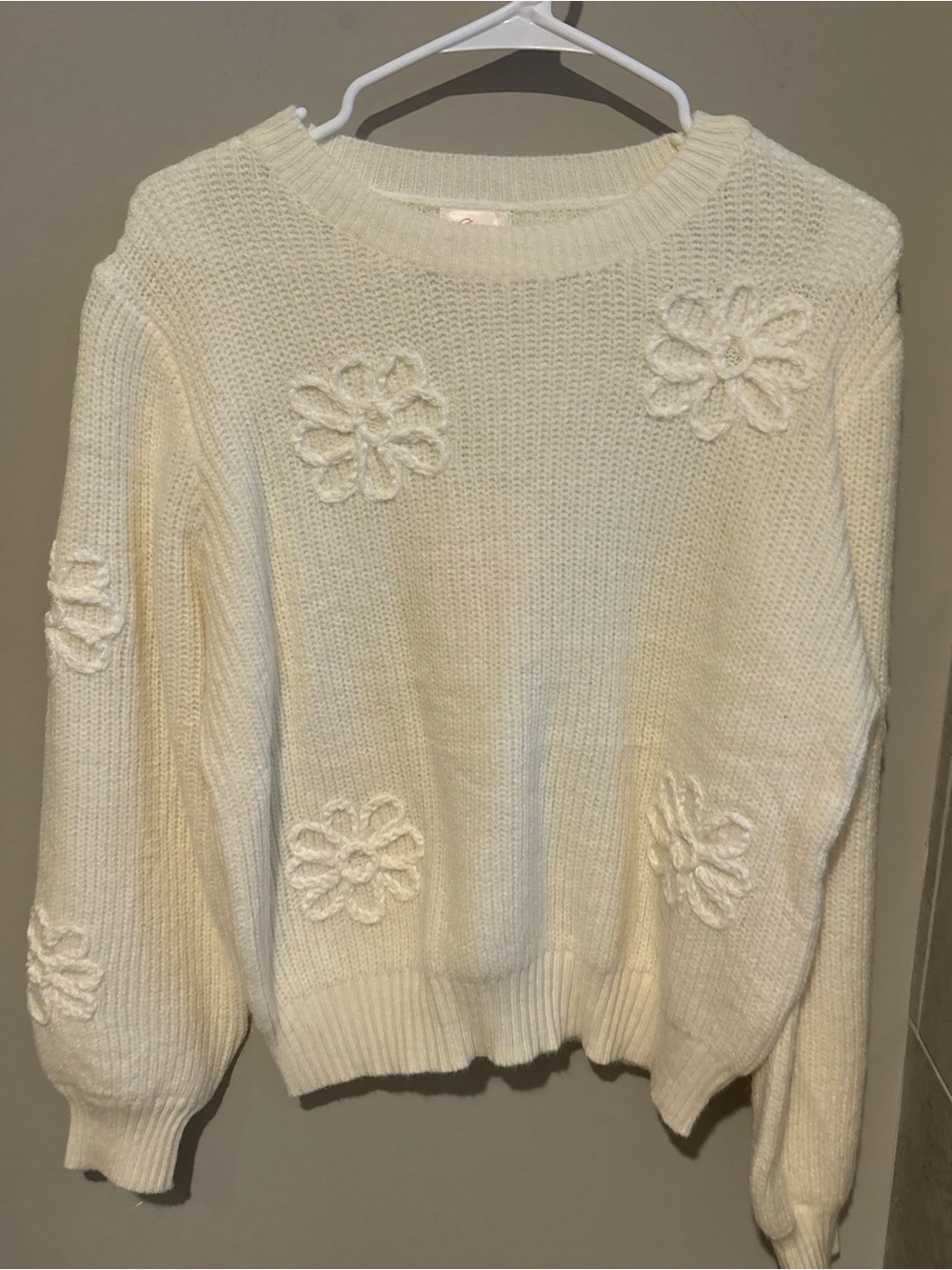 So Me Cream Floral Applique Crewneck Sweater